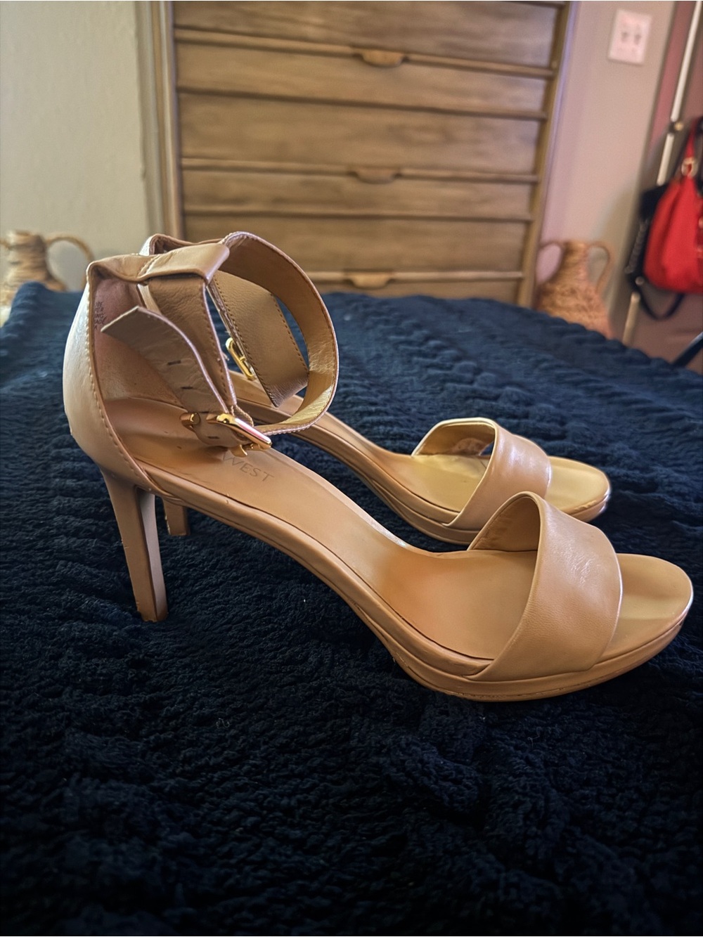 Nine West Nude/Tan Ankle Strap Heels